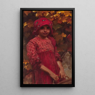 Reproduction of the painting A girl with autumn leaves - Alois Hans Schram