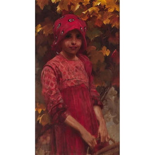 Reproduction of the painting A girl with autumn leaves - Alois Hans Schram