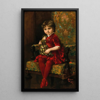 Reproduction of the painting of a girl with a doll in an armchair - Alois Hans Schram