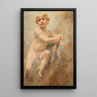 Boy with Blonde Curls - Alois Hans Schram — framed artwork on a wall