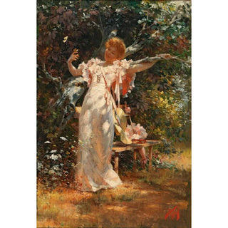 Playing with butterflies - Alois Hans Schram — framed artwork on a wall