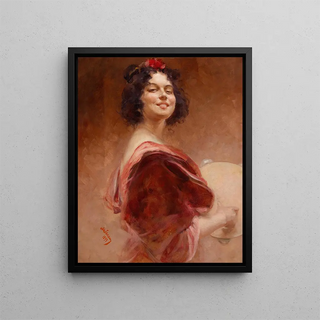 Zigeunerin mit Tambourin - Alois Hans Schram — framed artwork on a wall