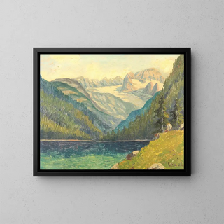 Mountain Lake Painting - Alois Hernick — framed artwork on a wall