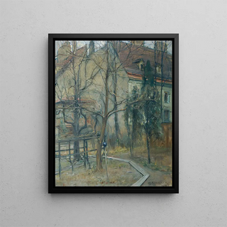 View of a Dark Winter Day from the Window of My Studio - Alois Hnisch — framed artwork on a wall