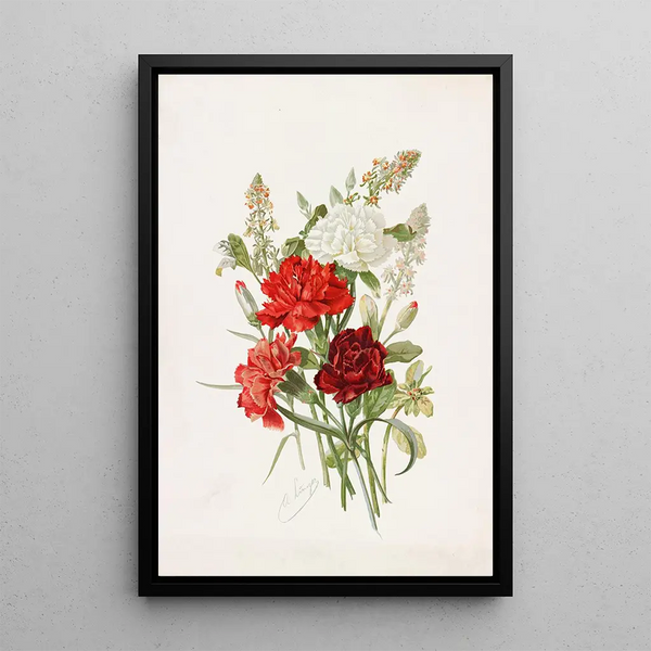 Œillets et réséda - Alois Lunzer — framed artwork on a wall