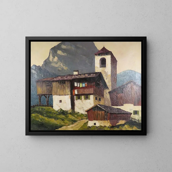 Mountain Village Painting - Alois Pfund — framed artwork on a wall