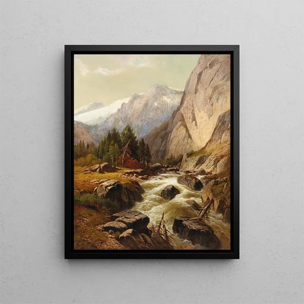 Mountain Stream Painting - Alois Wolf — framed artwork on a wall