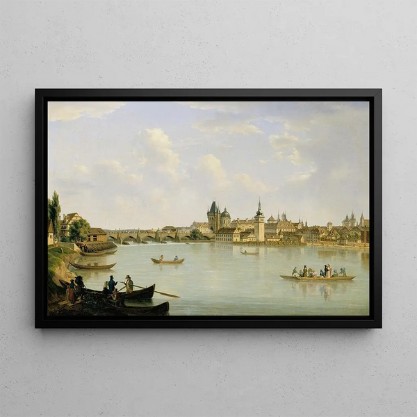 View of Prague with Charles Bridge on the Vltava - Alois von Saar — framed artwork on a wall
