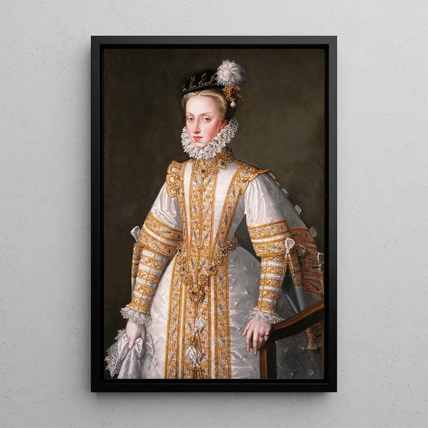 Anne d'Autriche, reine d'Espagne - Alonso Sánchez Coello — framed artwork on a wall