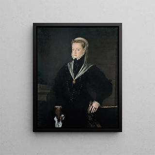 Portrait of Juana d'Autriche, Princess of Portugal - Alonso Sánchez Coello — framed artwork on a wall