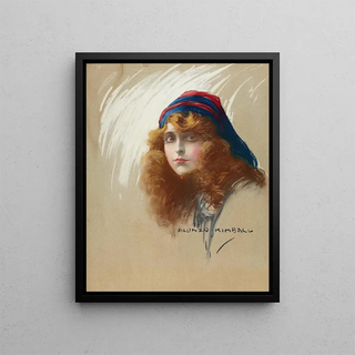 Woman with flowing hair - Alonzo Myron Kimball — framed artwork on a wall