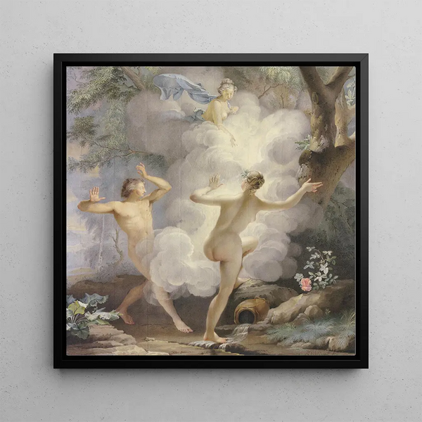 Alpheus pursuing Arethusa saved by Diana - Arnout Rentinck — framed artwork on a wall