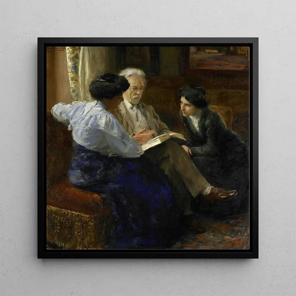 Alphons Marie Antoine Joseph Grandmont 1837-1909, the artist's second husband, teaching two Italian girls - Bramine Hubrecht — wall display of the artwork