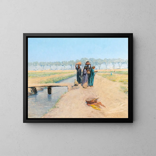 Motif de fellahins sur la route de Gizeh près du Caire - Alphons Leopold Mielich — framed artwork on a wall