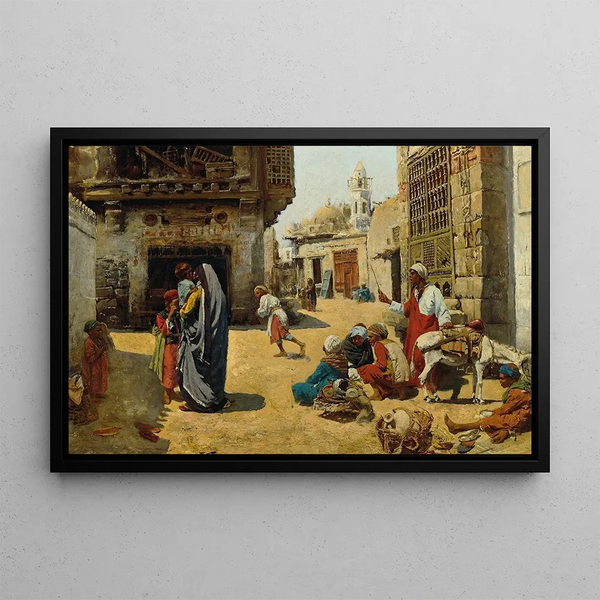 Street scene painting in Cairo - Alphons Leopold Mielich — framed artwork on a wall