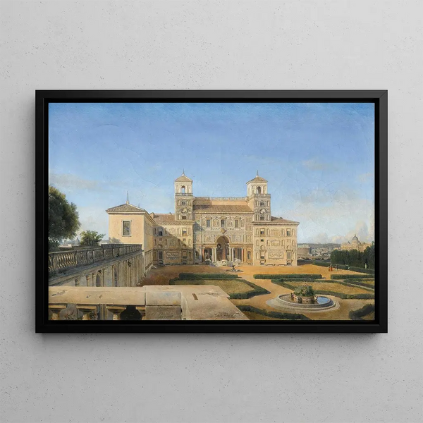 View of the Gardens of Villa Medici in Rome - Alphonse-Henri Perin — framed artwork on a wall