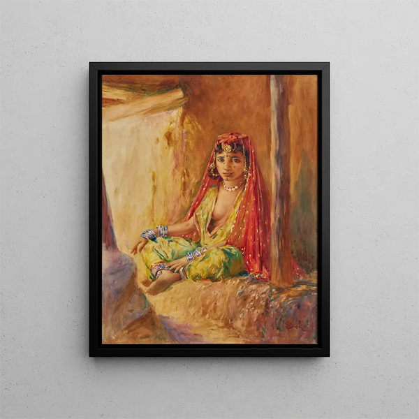 Ouled Naïl with red veil - Alphonse Birck — framed artwork on a wall