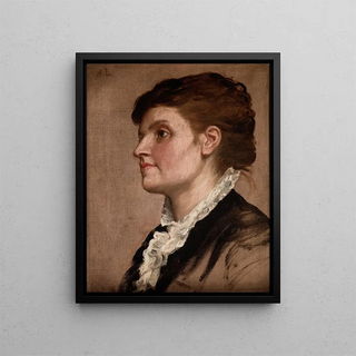 Portrait painting of a woman - Alphonse Legros — framed artwork on a wall