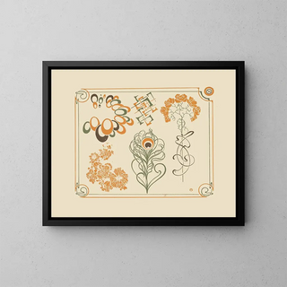 an abstract design based on flowers and curvilinear shapes - Alphonse Mucha — framed artwork on a wall