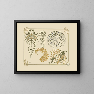 Abstract design based on stars, circles, and leaves - Alphonse Mucha — framed artwork on a wall