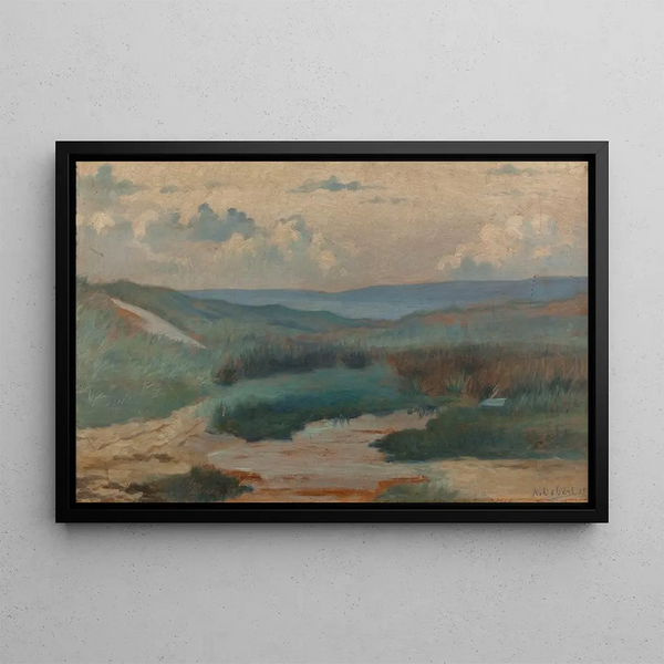 a pond in the dunes at evening, Siouville - Alphonse Osbert — framed artwork on a wall
