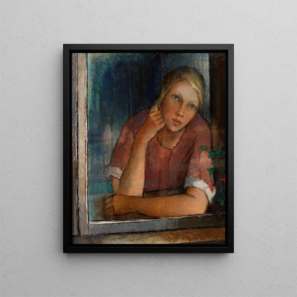 La fille à la fenêtre - Alvar Cawén — framed artwork on a wall