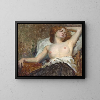 Woman with Nude Bust Reclining - Alys Prat — framed artwork on a wall