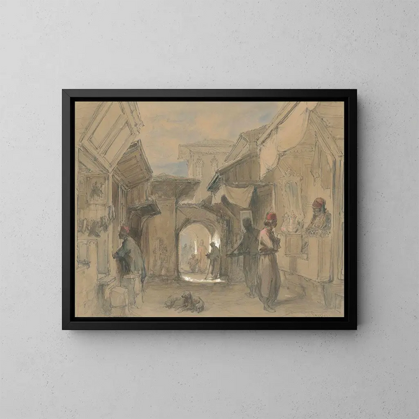 A bazaar in Constantinople - Amadeo Preziosi — framed artwork on a wall