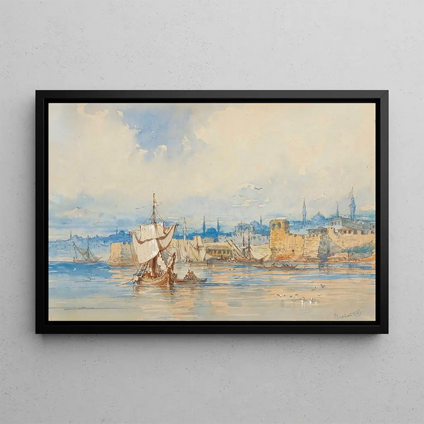 Bateaux de pêche sur la mer de Marmara à Kumkapi Istanbul - Amadeo Preziosi — framed artwork on a wall