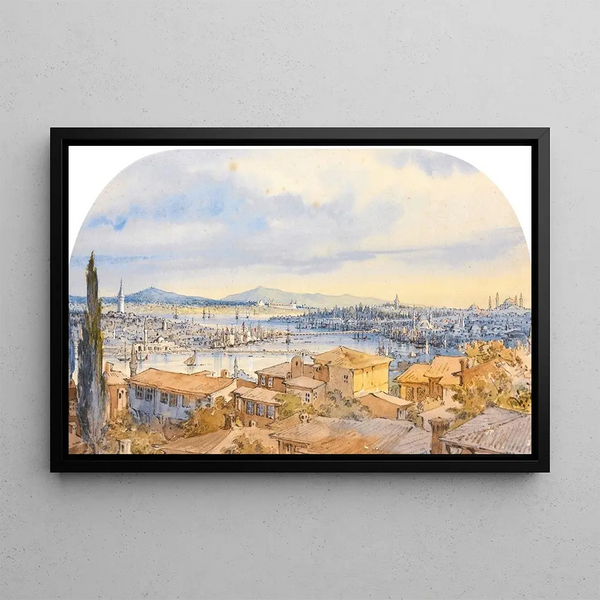 View of the Golden Horn - Amadeo Preziosi — framed artwork on a wall