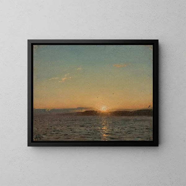 Sunset Painting at Hvaler - Amaldus Nielsen — framed artwork on a wall