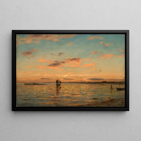 Evening on the Fjord of Kristiania - Amaldus Nielsen — framed artwork on a wall