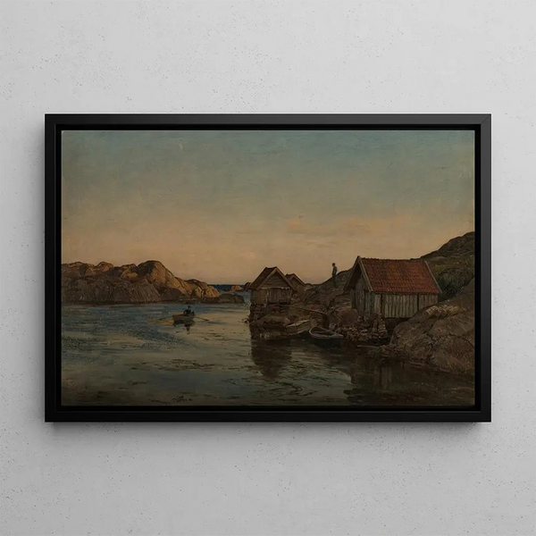 Sun setting at Lindesnes - Amaldus Nielsen — framed artwork on a wall