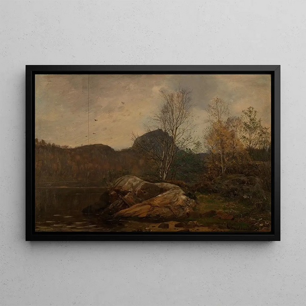Horses, wooded fjord in Mandal - Amaldus Nielsen — framed artwork on a wall