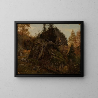 Historical study of Bjelland in Mandal - Amaldus Nielsen — framed artwork on a wall
