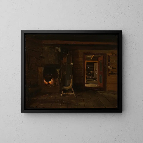 Interior painting of Haslemo in Setesdal - Amaldus Nielsen — framed artwork on a wall