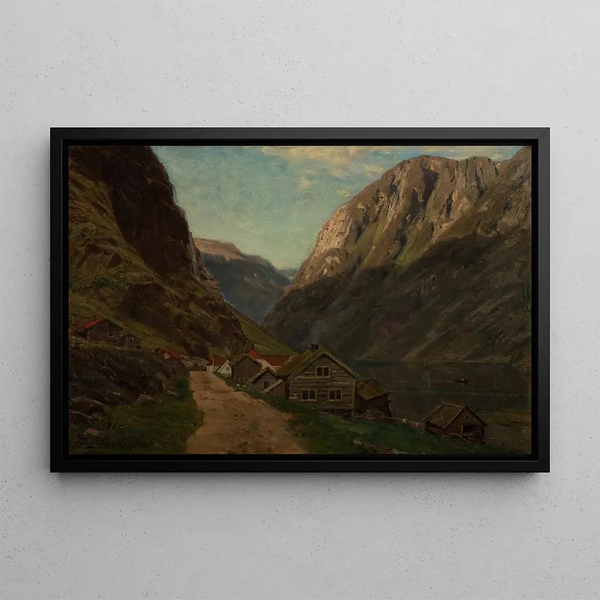 Landscape of Gudvangen - Amaldus Nielsen — framed artwork on a wall