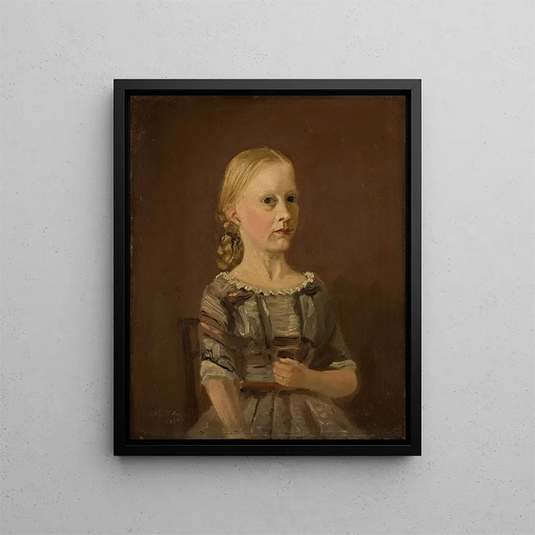 Portrait painting of the artist's cousin, Mrs. Caterine Kamstrup, 12 years old - Amaldus Nielsen — framed artwork on a wall