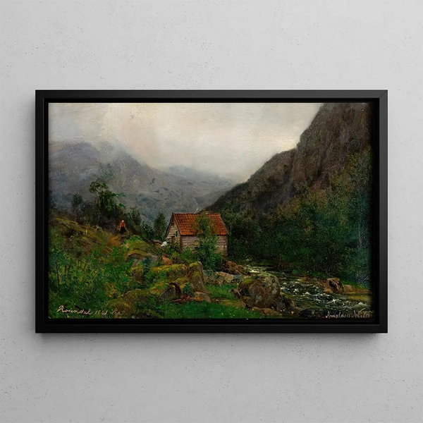 Rainy ambiance at Rosendal - Amaldus Nielsen — framed artwork on a wall