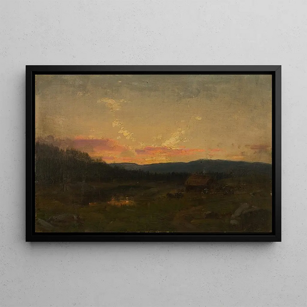 Sunset near the farm - Amaldus Nielsen — framed artwork on a wall