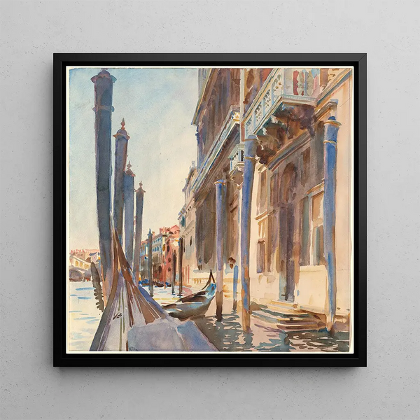 Gondola Moorings on the Grand Canal - John Singer Sargent — framed artwork on a wall