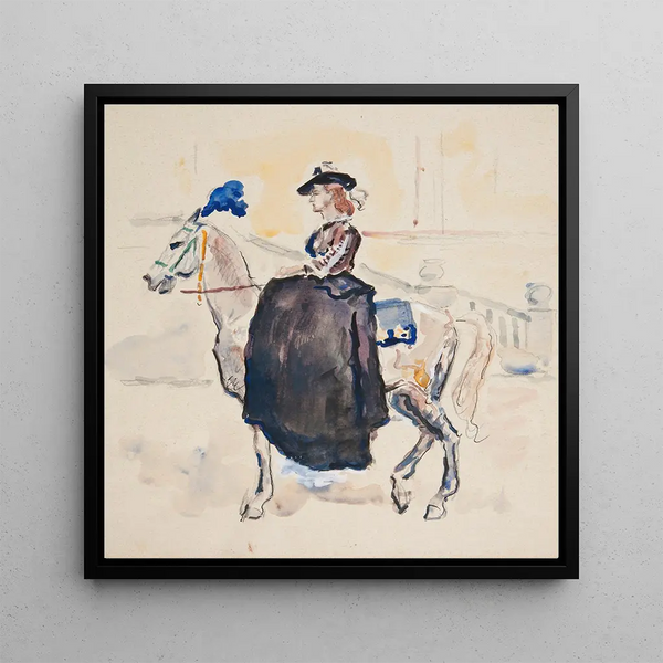 Amazon on horseback in historical costume - Ivan Ivanec — framed artwork on a wall