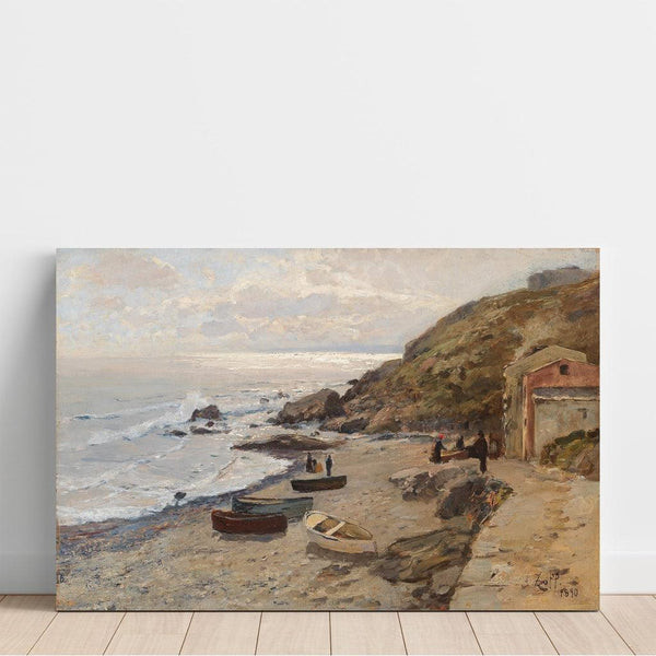 Reproduction of the painting Evening Atmosphere with Fishermen on the Coast - Alfred Zoff