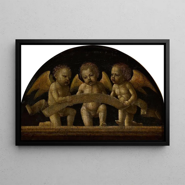 Three Singing Angels - Ambrogio Bergognone — framed artwork on a wall