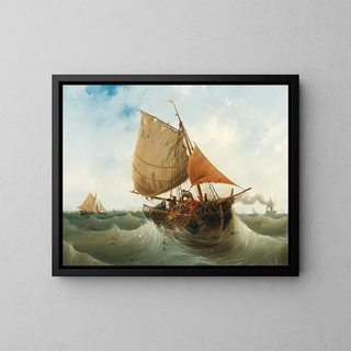 Fishing by the Sea - Ambroise Louis Garneray — framed artwork on a wall