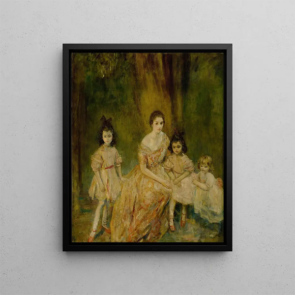 Portrait Painting of Madame Gandrillas and Her Children Marie-Rose Carmen and Juana - Ambrose McEvoy — framed artwork on a wall