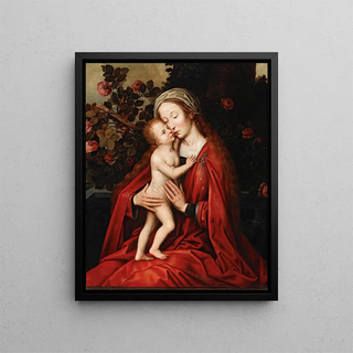 The Virgin and Child in a Rose Garden - Atelier of Ambrosius Benson — framed artwork on a wall