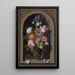 Flower Still Life in a Glass Goblet in a Marble Niche - Ambrosius Bosschaert the Elder — framed artwork on a wall
