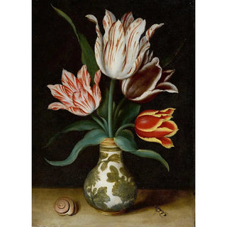 a Still Life of Four Tulips in a WanLi Porcelain Vase - Ambrosius Bosschaert the Elder — artwork view