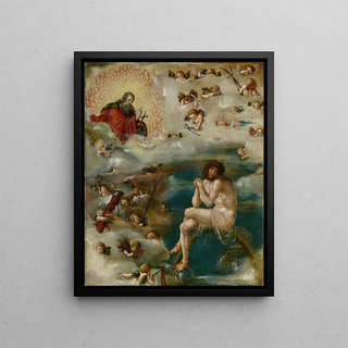 The Christ Intercedes with God the Father - Ambrosius Holbein — framed artwork on a wall